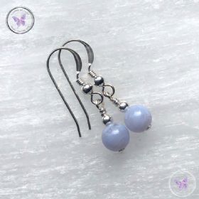 Classical Blue Lace Agate Silver Earrings